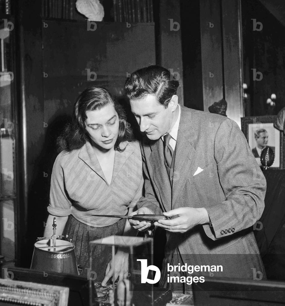 Italian composer Gian Carlo Menotti at the museum of Sacha Guitry, Paris, February 14, 1952 (b/w photo)