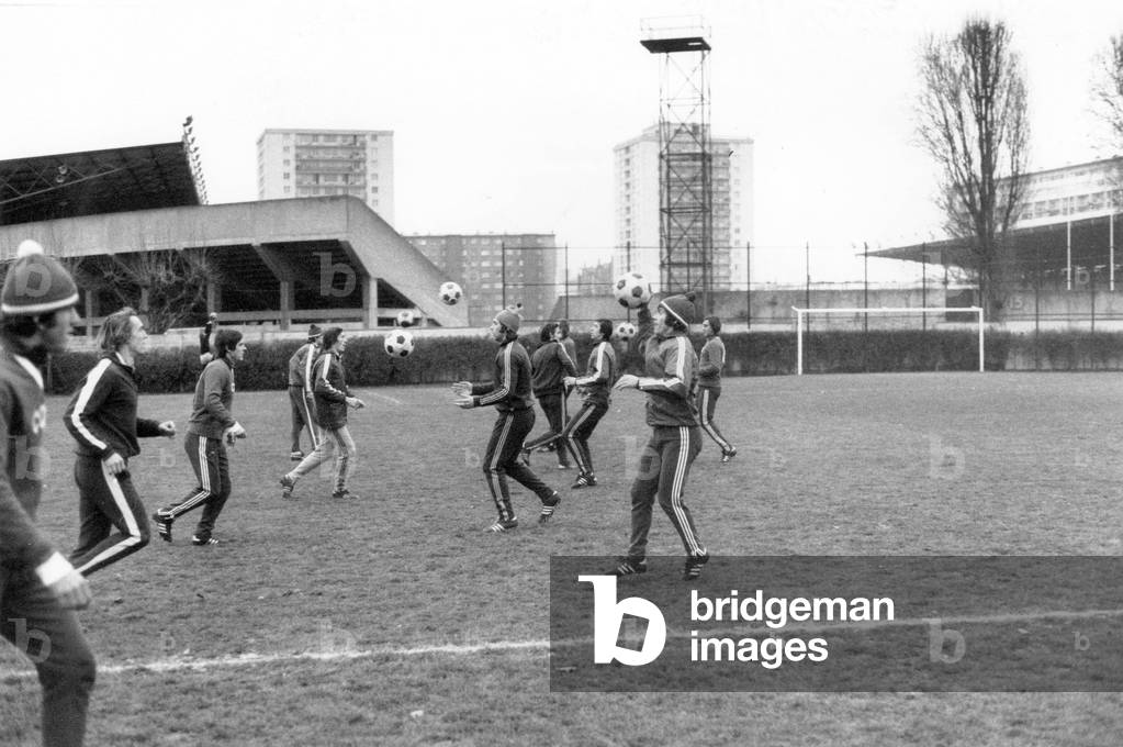 Ukrainian Striker Footballer Oleg Blokhine Training With Other Players of Kiev Dynamo Team on January 1, 1975, Year He Won The Golden Ball (b/w photo)