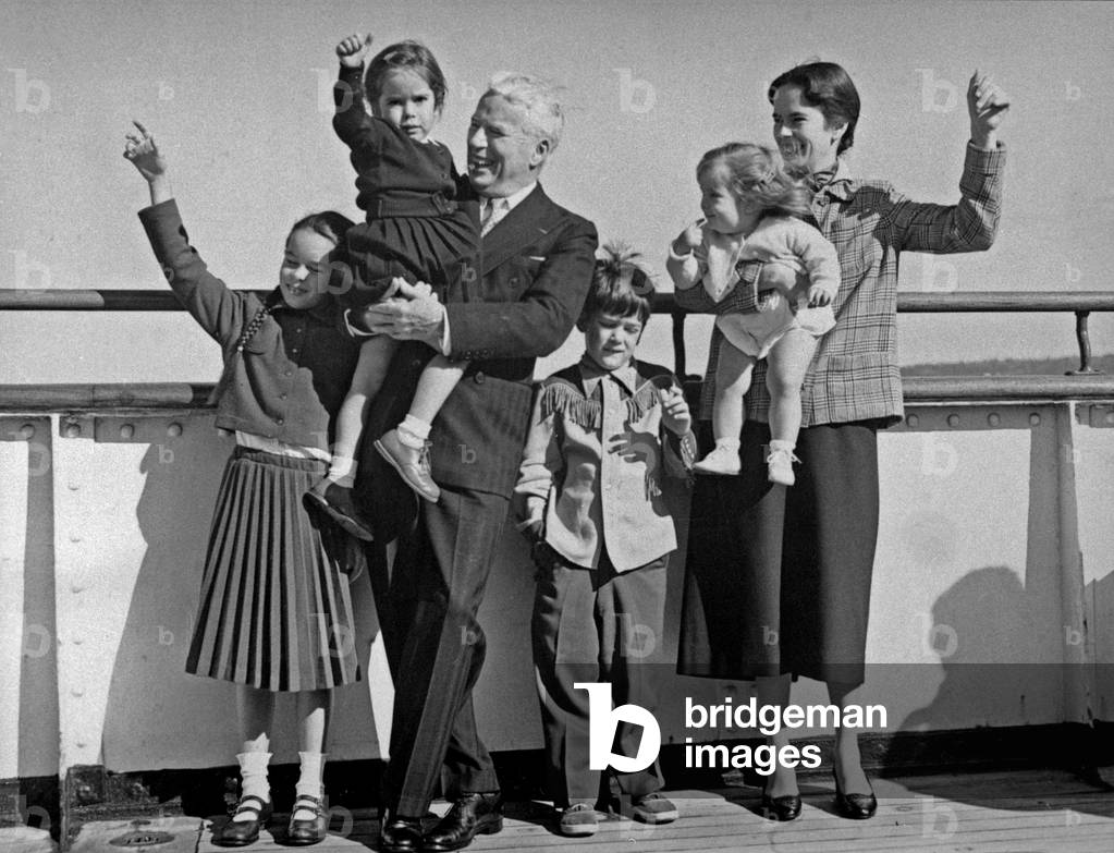 Charlie Chaplin With his Family on September 22, 1952 on Liner 