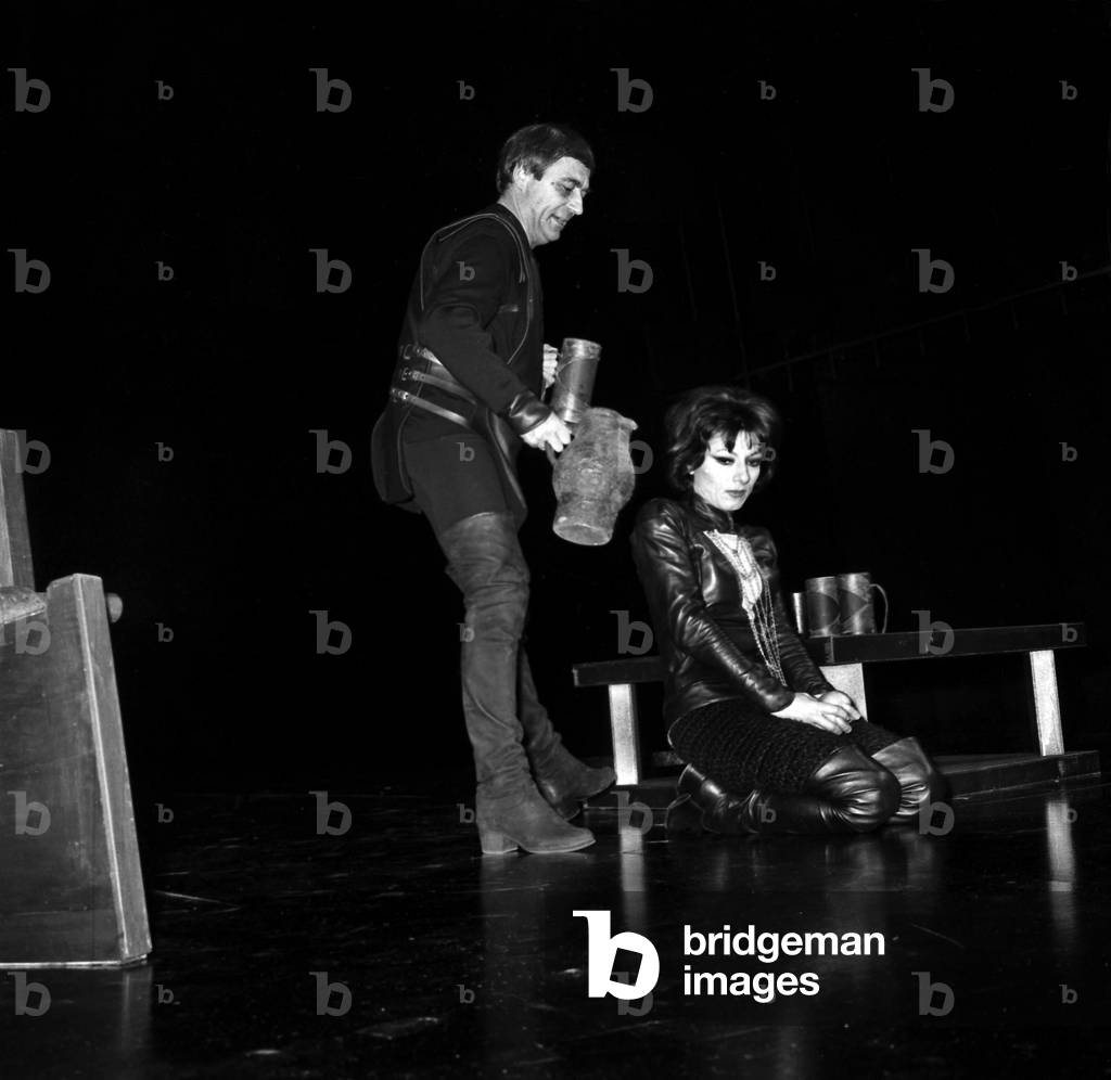 Francois Perier and Judith Magre during Rehearsal of Play Le Diable Et Le Bon Dieu at The Tnp, Paris, November 13, 1968 (b/w photo)