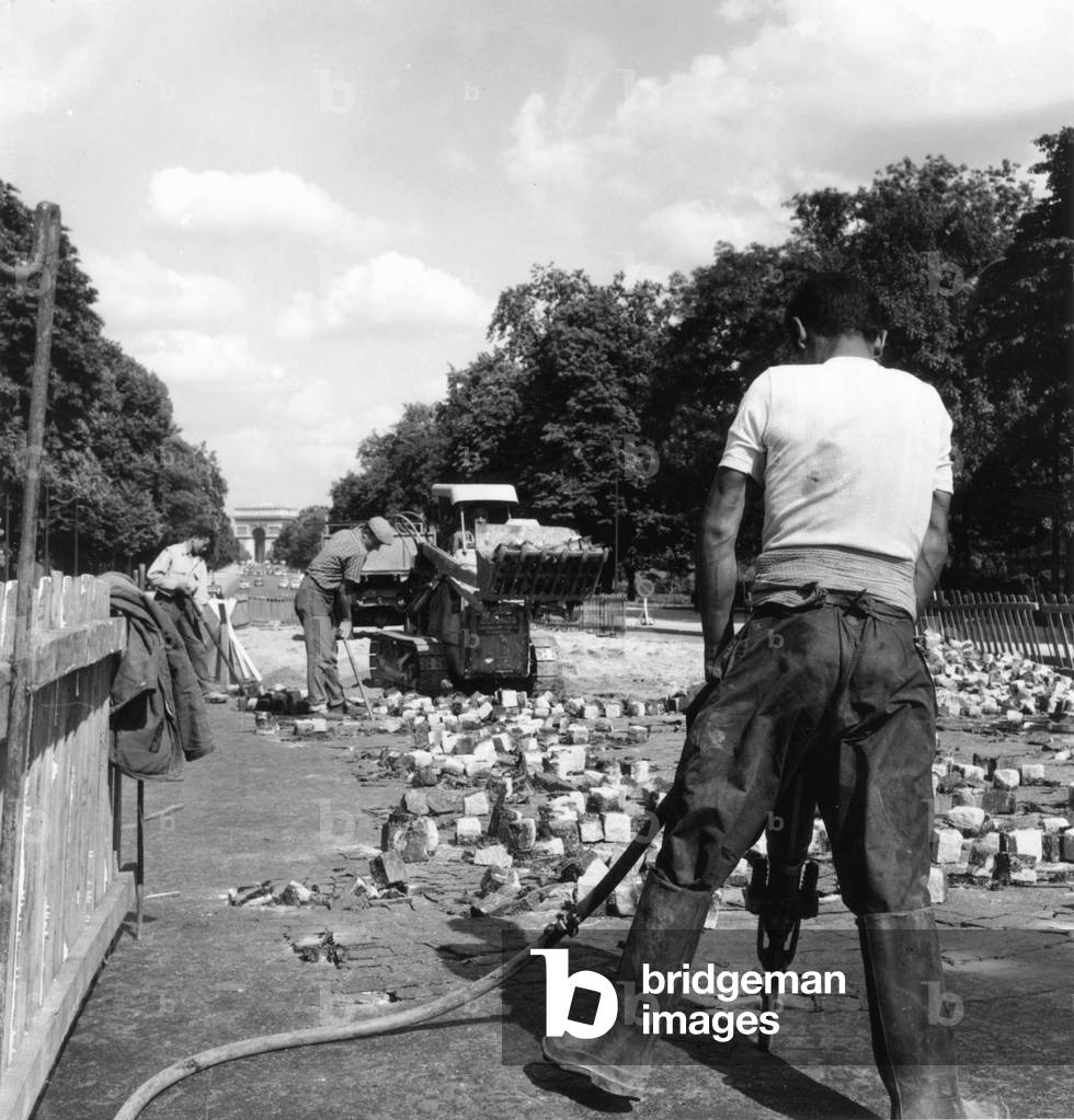 Road-Menders in Paris Summer August 3, 1959  (b/w photo)