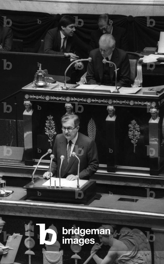 Jean Bernard Raimond, French minister of Foreign Affairs, at the Assemblee Nationale, Paris, November 20, 1986 (b/w photo)