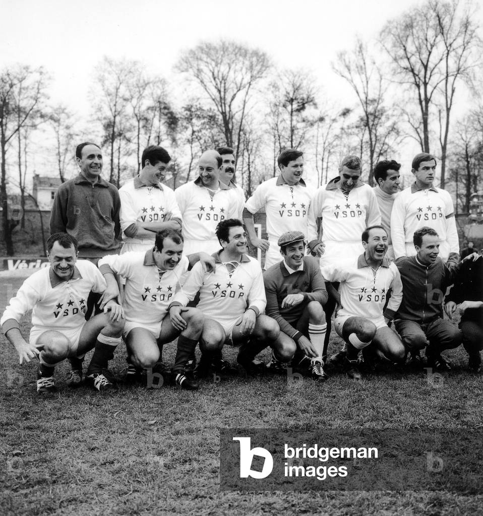 Jean Paul Belmondo French Actor (Center) in Football Team With Jounalists and Others Actors (b/w photo)