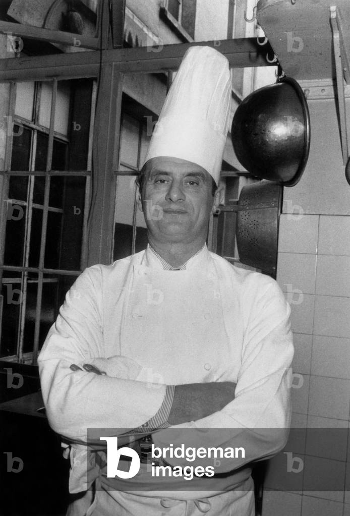 French Chef Paul Bocuse Is Chef at Elysee Palace Just For One Evening, February 25, 1975 (b/w photo)
