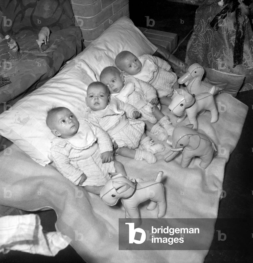 Quadruplets, France, December 24, 1948 (b/w photo)