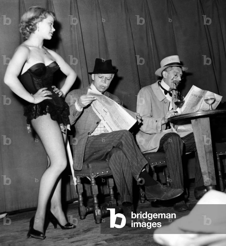 Christine Sauvage, Pierre Cour and Jacques Rispal during Show June 9, 1954 (b/w photo)