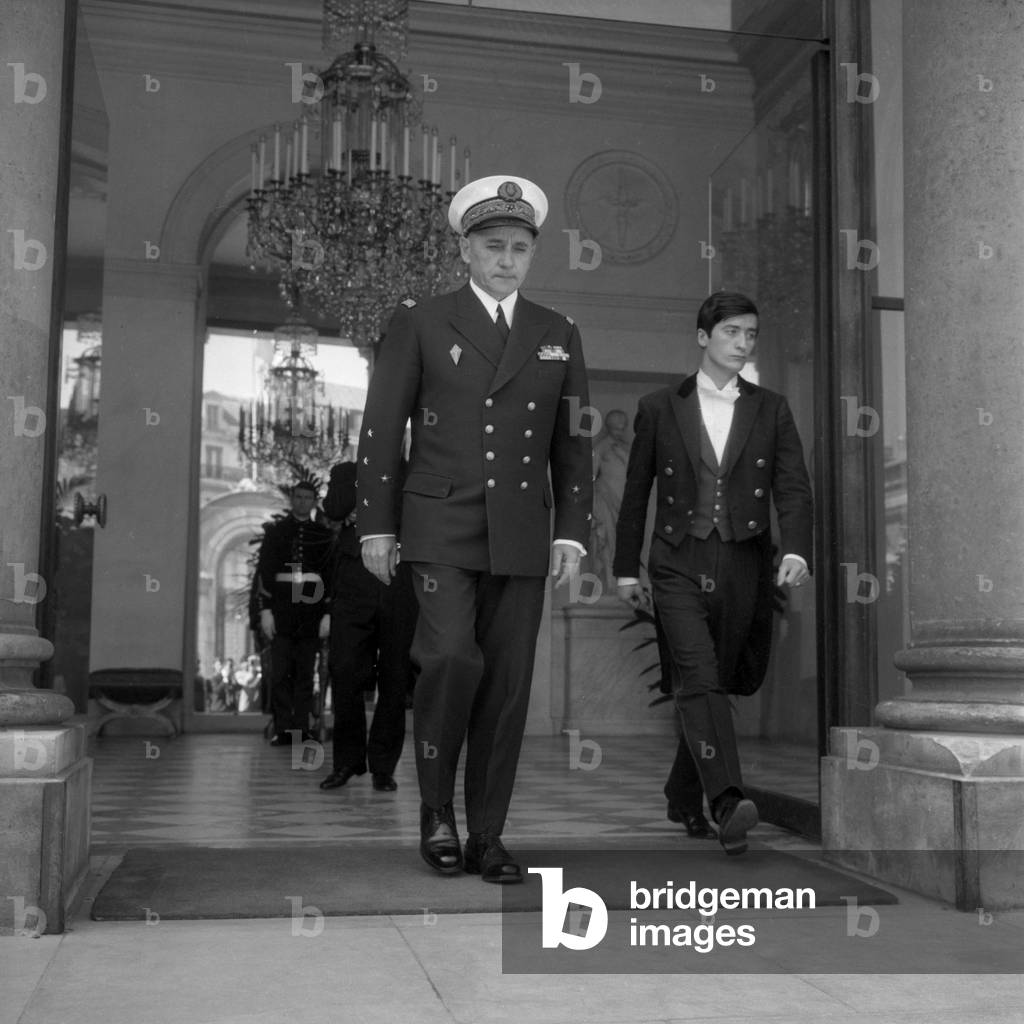 French Admiral Andre Patou, Head of Staff, Leaving Elysee Palace After Meeting With Alainpoher May 12, 1969 (b/w photo)