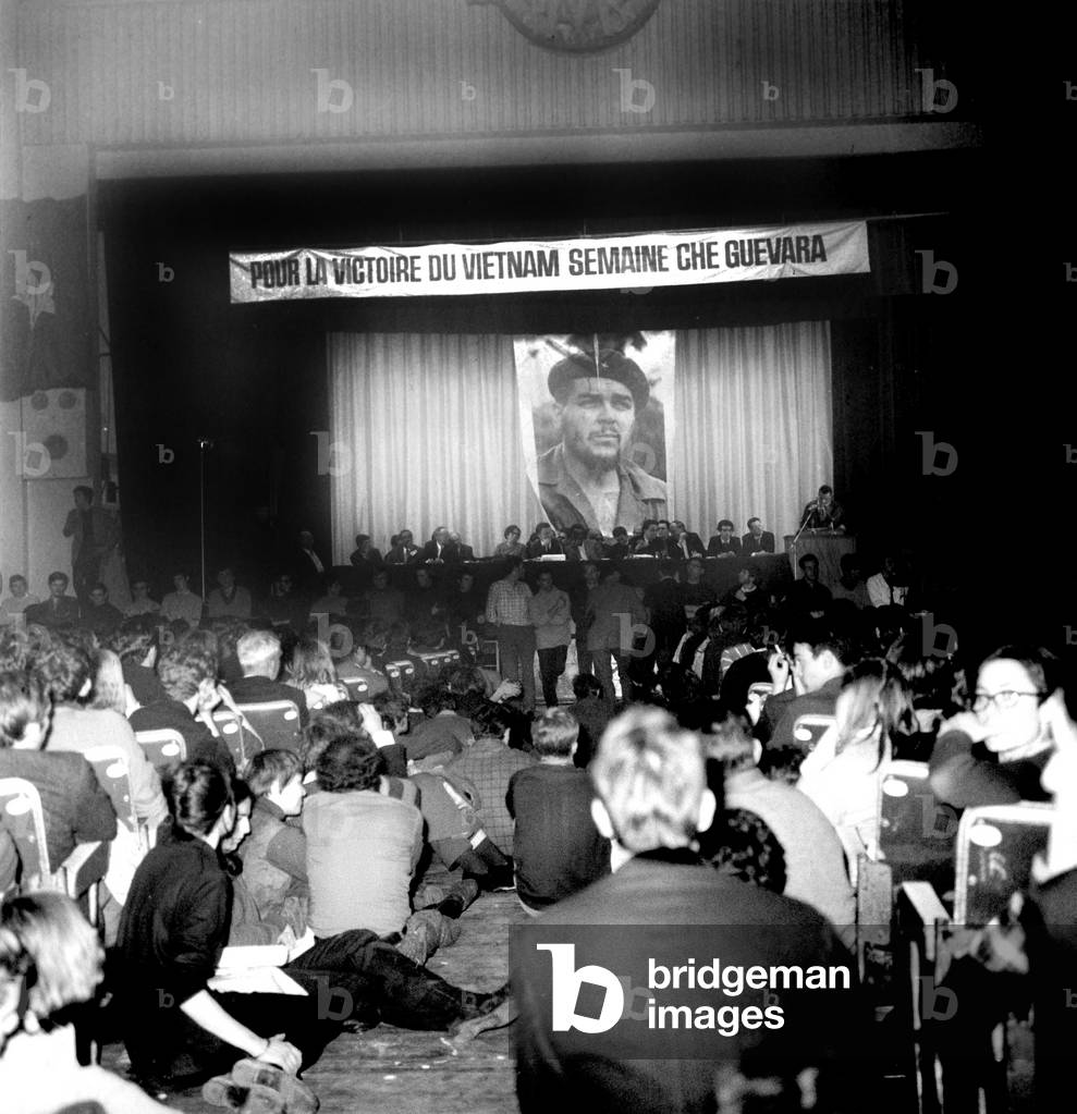 Leader of Black Power Movement Stokeley Carmichael (L) Ans Mrs Melba Hernandez Member of The Central Committee of The Cuban Communist Party on The Stand during Anti Vietnam War Meeting in Paris December 07, 1967 (b/w photo)