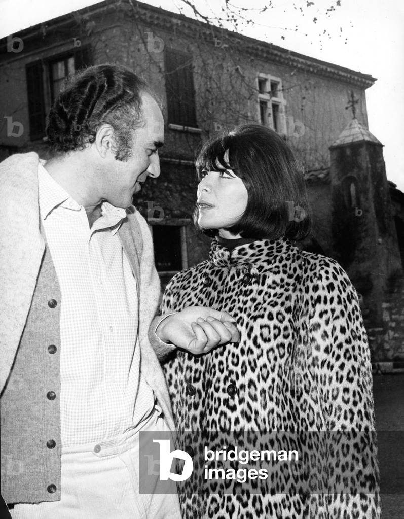 Actors Juliette Greco and Michel Piccoli during Their Honeymoon in Vence (French Riviera), December 18, 1966 (b/w photo)