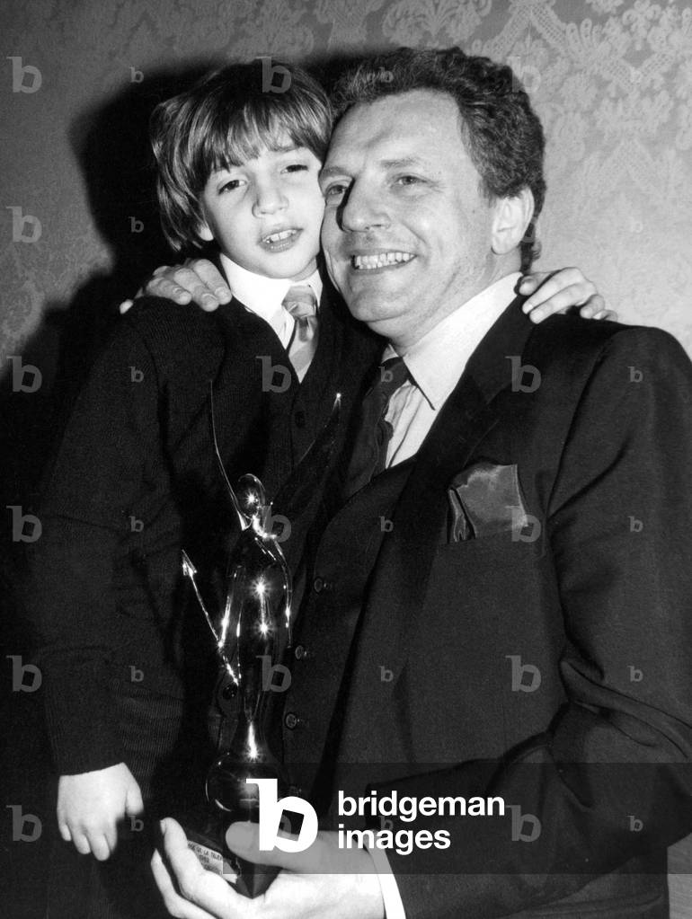 French Presenter Jacques Martin With his Son Frederic Receiving Tv Prize February 19, 1982 (b/w photo)