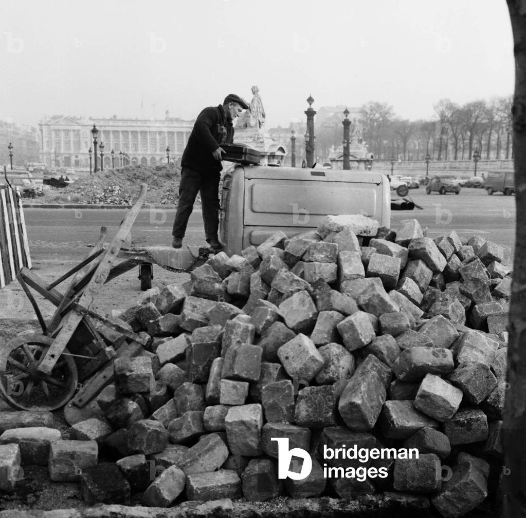 Place De La Concorde Between Le Pont And Le Quai Des Tuileries An Aspect Of The First Preliminary Work In Progress December 29, 1965 (b/w photo)
