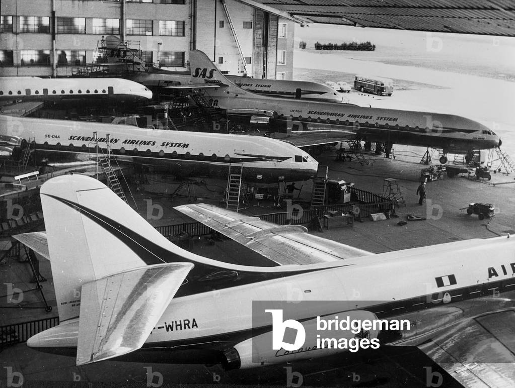 Sud Aviation Factory in Saint Martin Du Touch (South of France) : Caravels Are Developed, April 1959 (b/w photo)