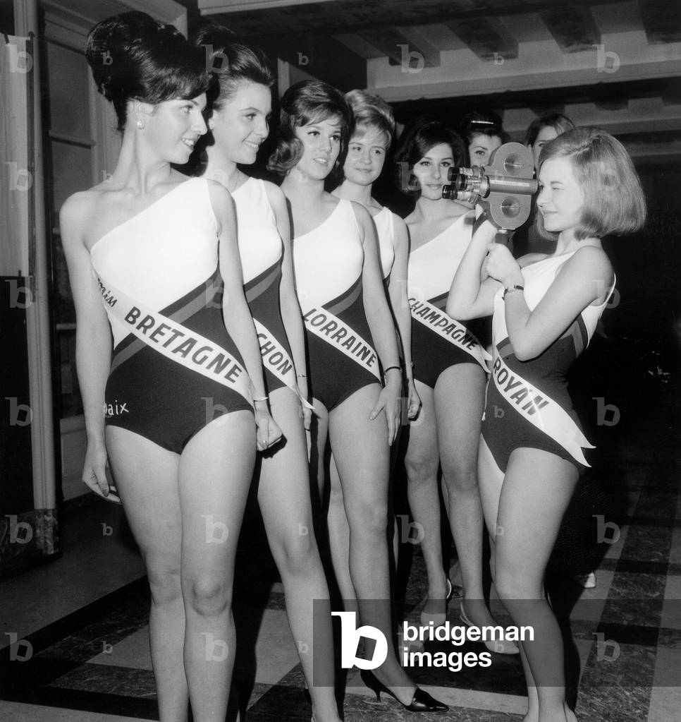 Miss France 1965 : Miss Royan Filming Other Candidates December 18, 1964 (b/w photo)