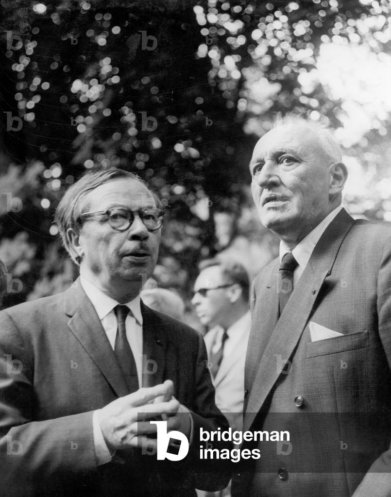 Writers Jean Guehenno and Maurice Noel at Reception For Gallimard Publishing June 26, 1965 (b/w photo)