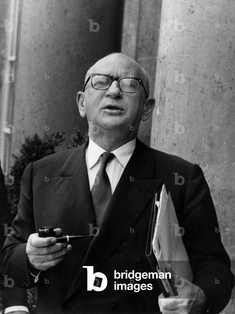 Edgar Faure (Minister For Education) Arriving at The Elysee Palace in Paris For The Council of Minister With The President Charlesdegaulle, August 13, 1968 (b/w photo)