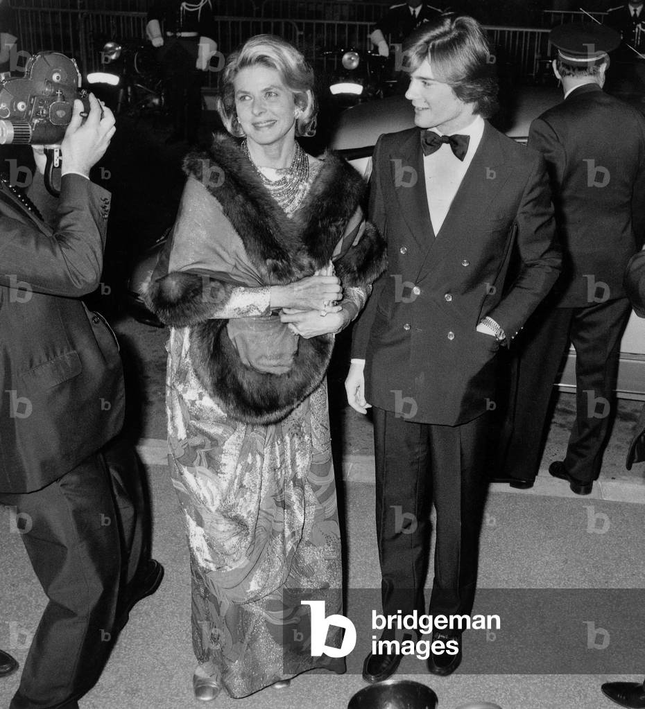 Ingrid Bergman President of Jury For Cannes Film Festival here Arriving at Festival Palace With her Son Robertino May 12, 1973 (b/w photo)