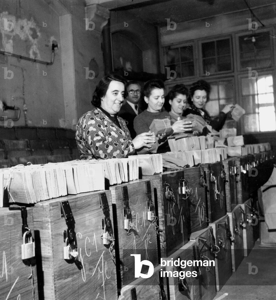 Women Preparing Polling Station Before Elections of October 1945 (b/w photo)