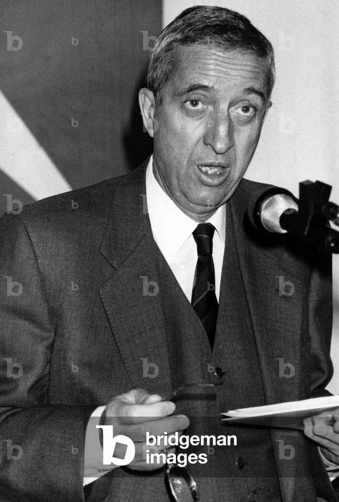 Mr Jacques Calvet President of the Automobile Group Peugeot Sa During his Press Conference at Citroen Headquarters in Neuilly for the Announcement of a New Citroen Mx Car on 15 December 1988 (b/w photo)