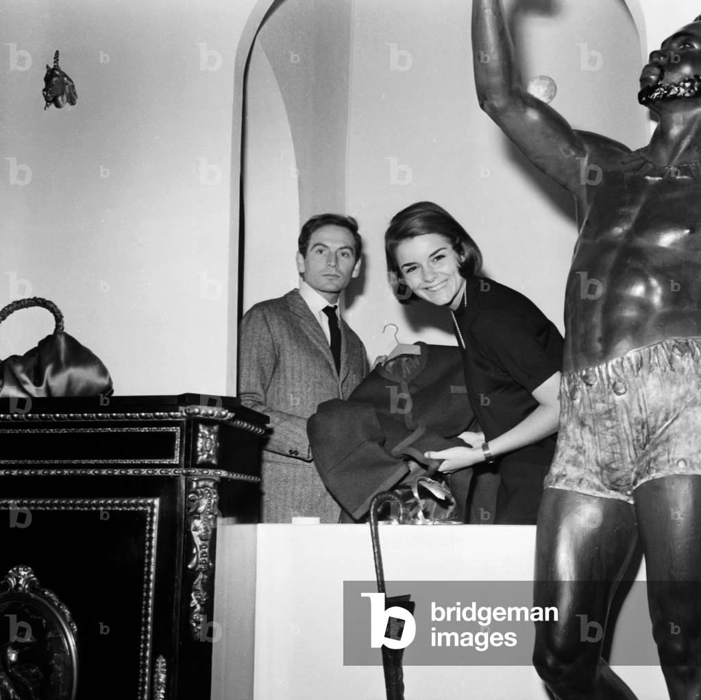 French Couturier Pierre Cardin With Silvia Casabiancas (Assistant Manager), Paris, September 20, 1960, Paris (b/w photo)