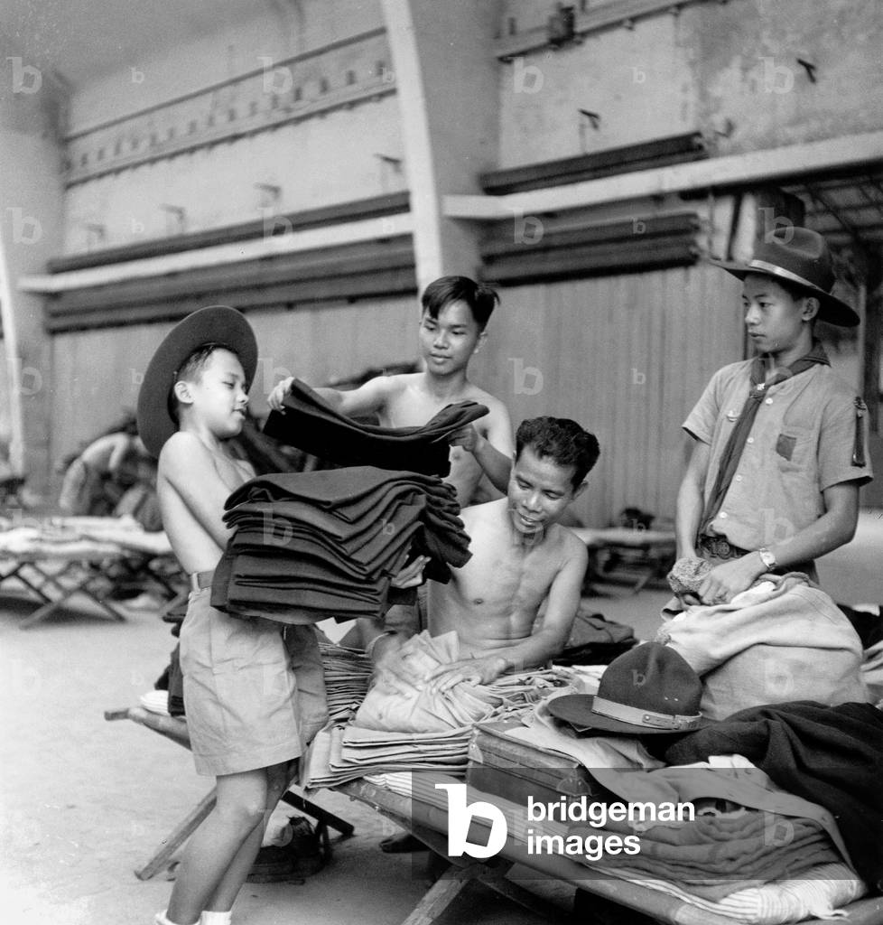 Indochinese Cub Scouts during Jamboree (Multi Ethnic Groups of Scouts Meeting) in France in 1947 (b/w photo)