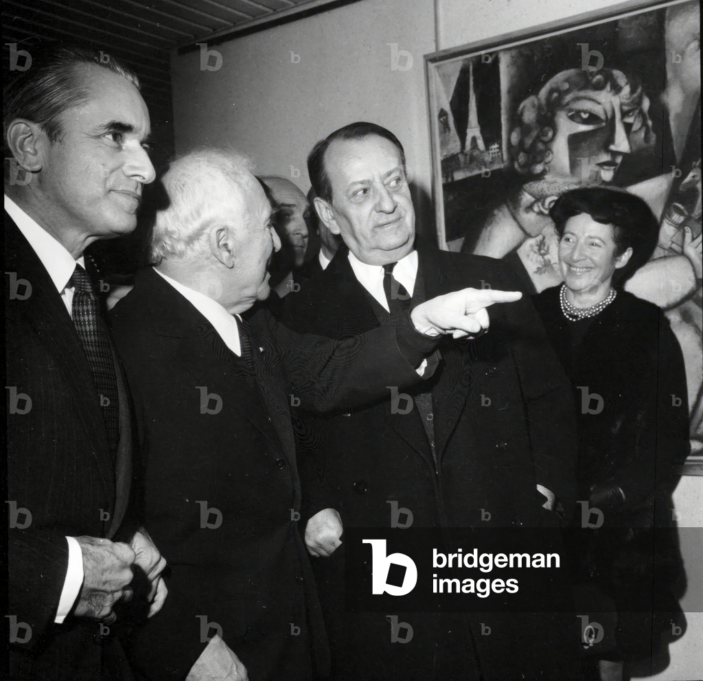 Jacques Chaban Delmas at Opening of Exhibition By Marc Chagall in Presence of Chagall and Andre Malraux, Paris (Grand Palais) December 12 1969 (b/w photo)