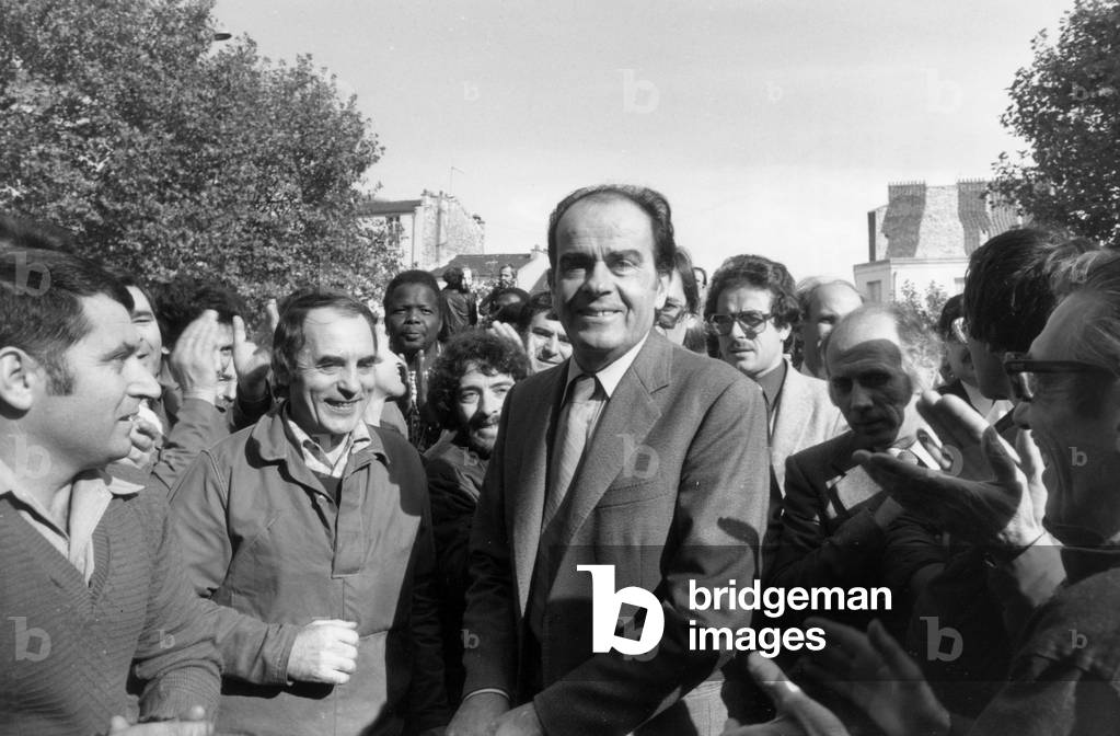 Georges Marchais Candidate at Presidential Elections here Arriving For A Meeting at Renault in Boulogne Billancourt October 21, 1980 (b/w photo)