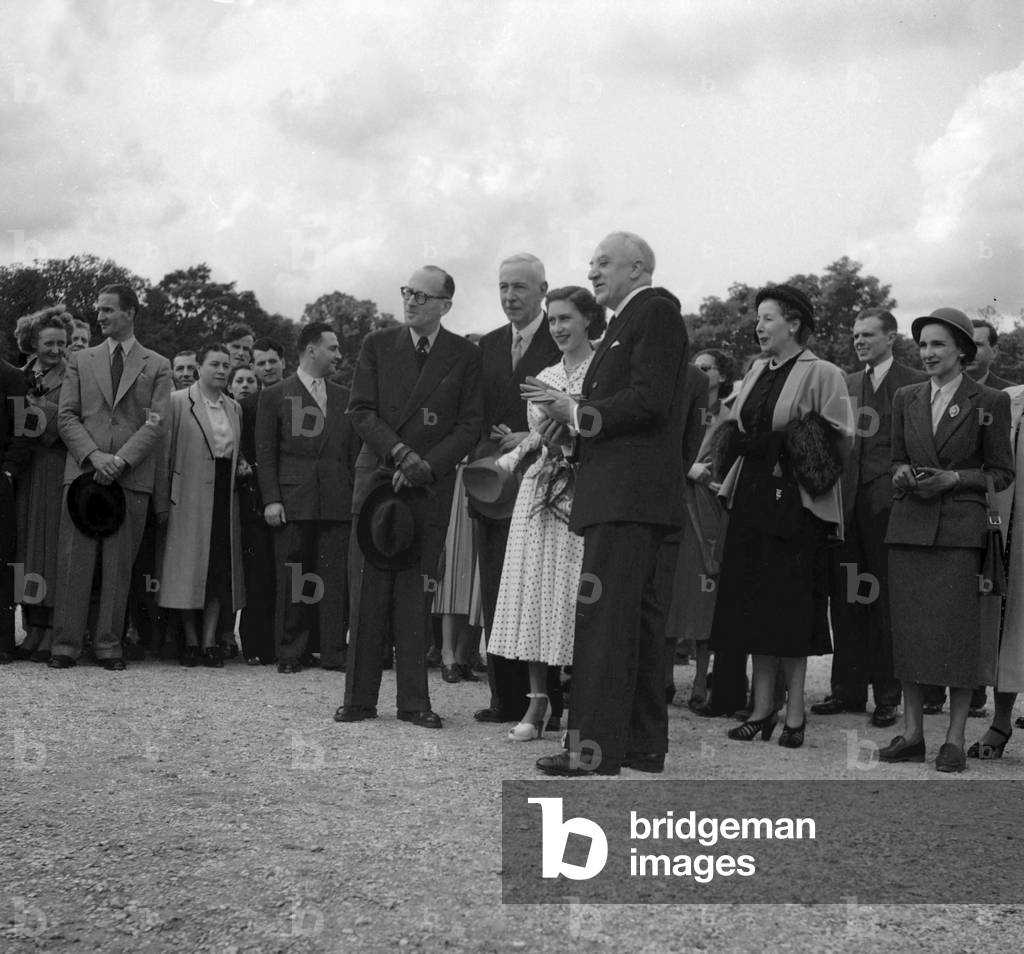 Princess Margaret of England at Versailles castle, May 30, 1949, France (b/w photo)