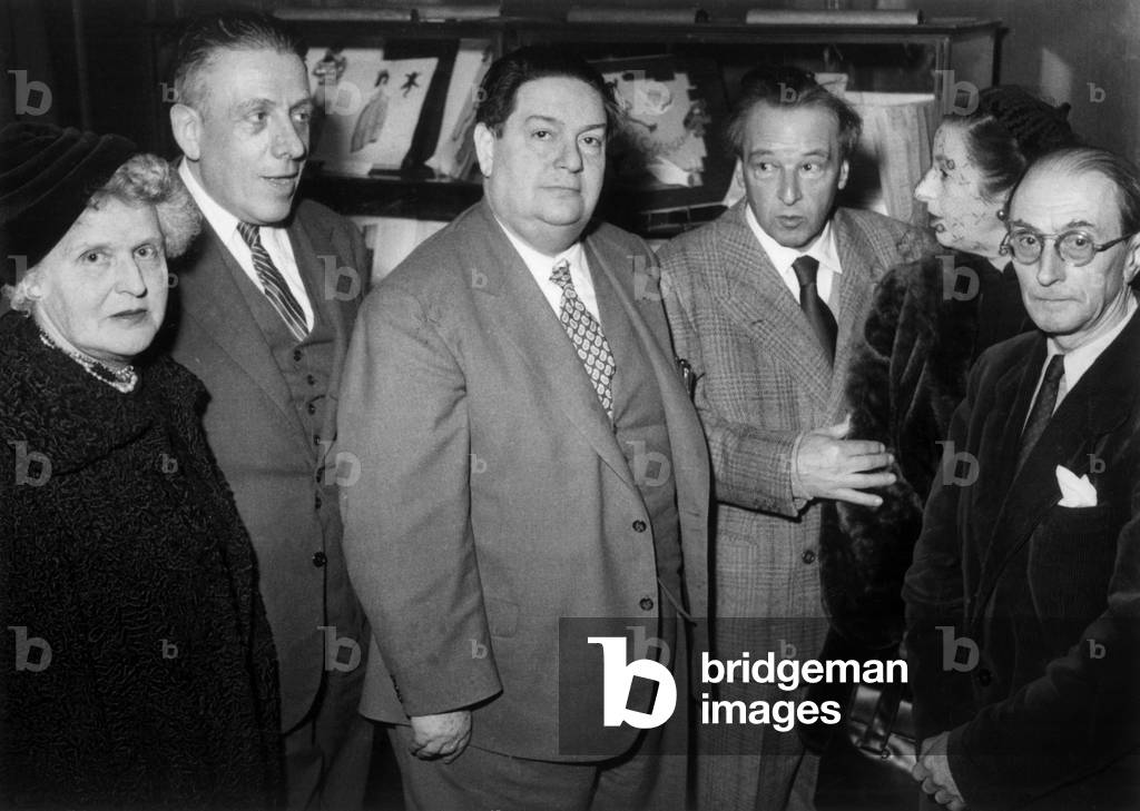 L-R : Germaine Tailleferre, Francis Poulenc, Darius Milhaud, Arthur Honegger Et Louis Durey Members of Groupe Des Six (Georgesauric Is Missing) December 1951 (b/w photo)