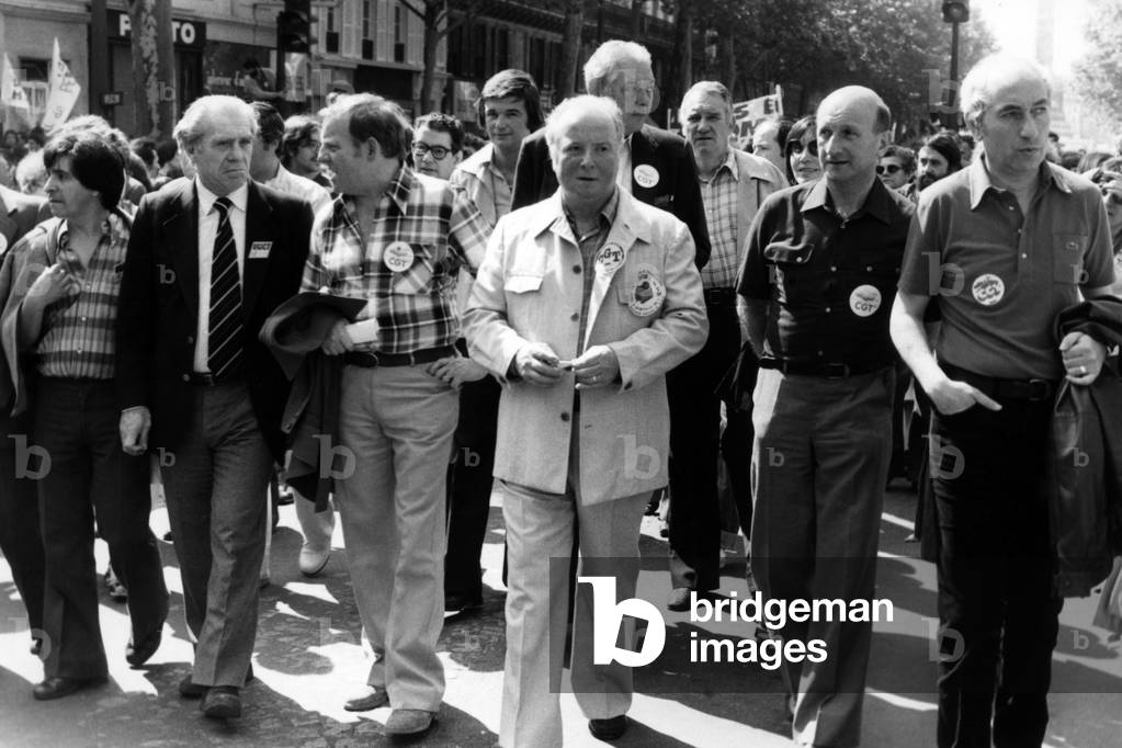 Demonstration Against New Medical Agreement, With Georges Seguy and Henri Krasucki (General Confederation of Labour Cgt), June 5, 1980 (b/w photo)