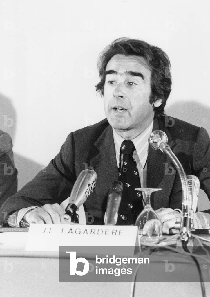 Jean Luc Lagardere Chairman of Enpins Matra Society during Presentation of First Aramis Vehicles in Orly Airport May 7, 1973  (b/w photo)