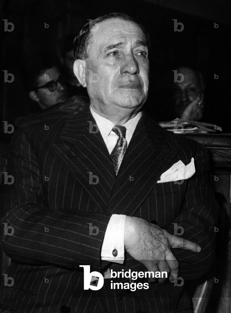 Trial of French Opera Singer Lucien Muratore, Accused of Collaboration during Occupation, July 29, 1948, Paris (b/w photo)