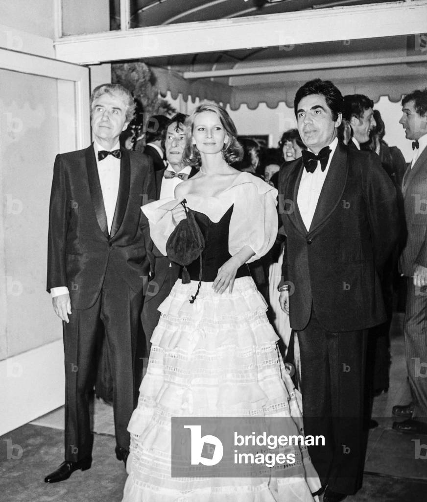 Cannes Film Festival, May 22, 1980 : Alain Resnais Nicole Garcia and Roger Pierre at screening of film 