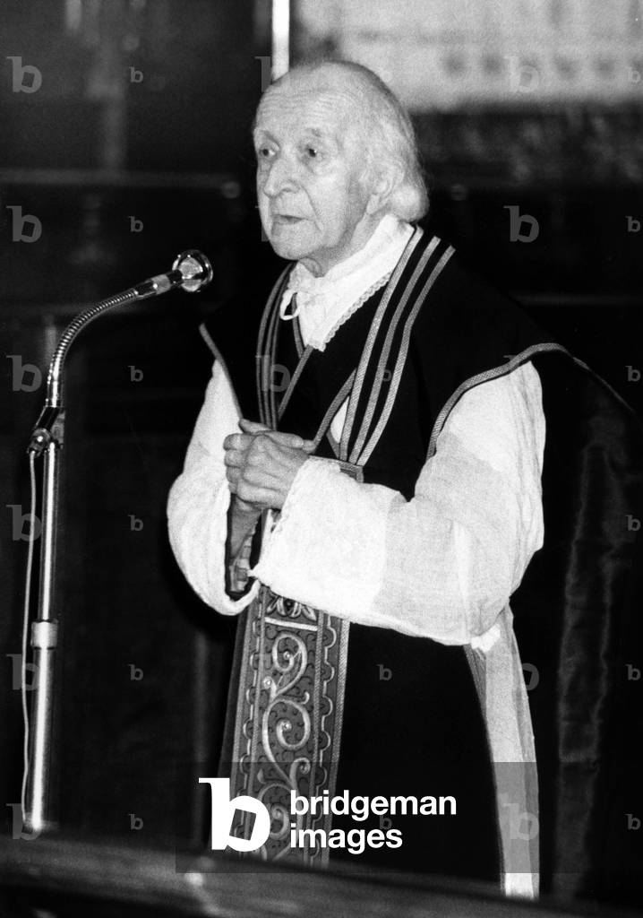 French Priest Germain Ducaud Aka Francois Ducaud Bourget, Leader of French Integrists, here during Mass in Saint Nicolas Du Chardonnet Church in Paris on June 28, 1978 (b/w photo)