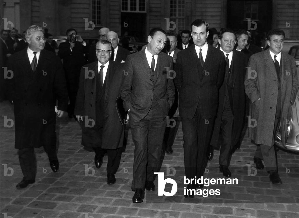 Deputies (Led By Yvon Bourges) Going To Matignon Hotel in Paris on March 21, 1967 To Meet French Prime Minister Georgespompidou (b/w photo)