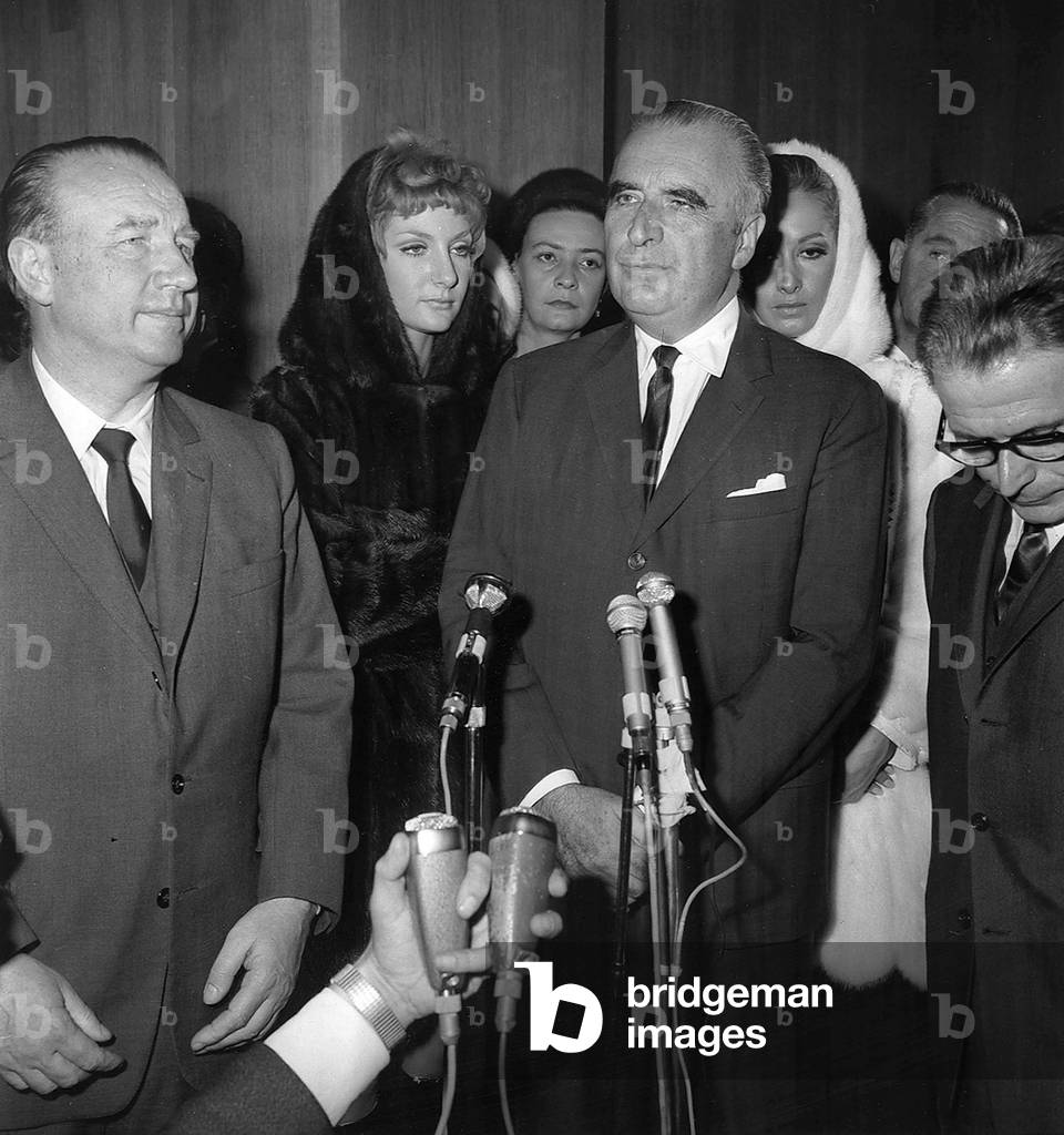 French President Georges Pompidou With Raymond Marcellin (L, French Minister of The Town and Country Planning) and Rene Pleven at The Inauguration of The Centre Elysees-Bretagne in Paris on October 25, 1967 (b/w photo)