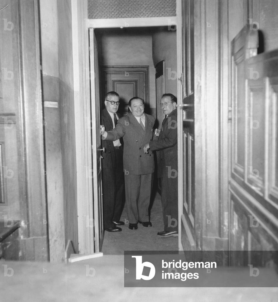 Trial of Joseph Joanovici, Accused of Collaboration With Germans, and his Brother (R) in Paris on July 5, 1949 (b/w photo)