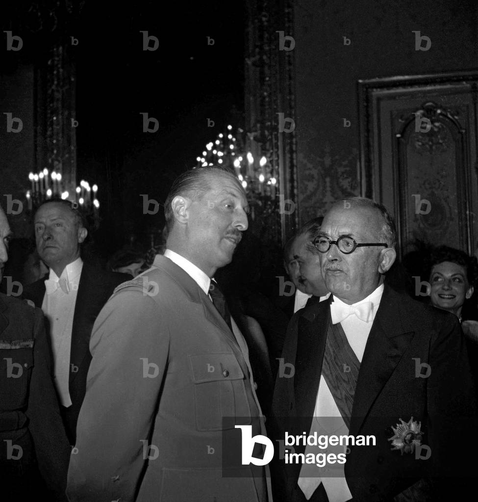 French general Marie Pierre Koenig abd French president Vincent Auriol at the gala of the 