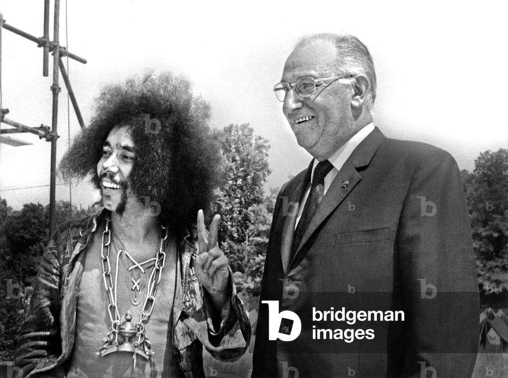 General Clement In The Company Of The Chef Of The Magnetic Band After Got Authorization Of The Pop Festival D'Aix En Provence Rechristens “Concert De Musique Progressive” July 31, 1970 (b/w photo)