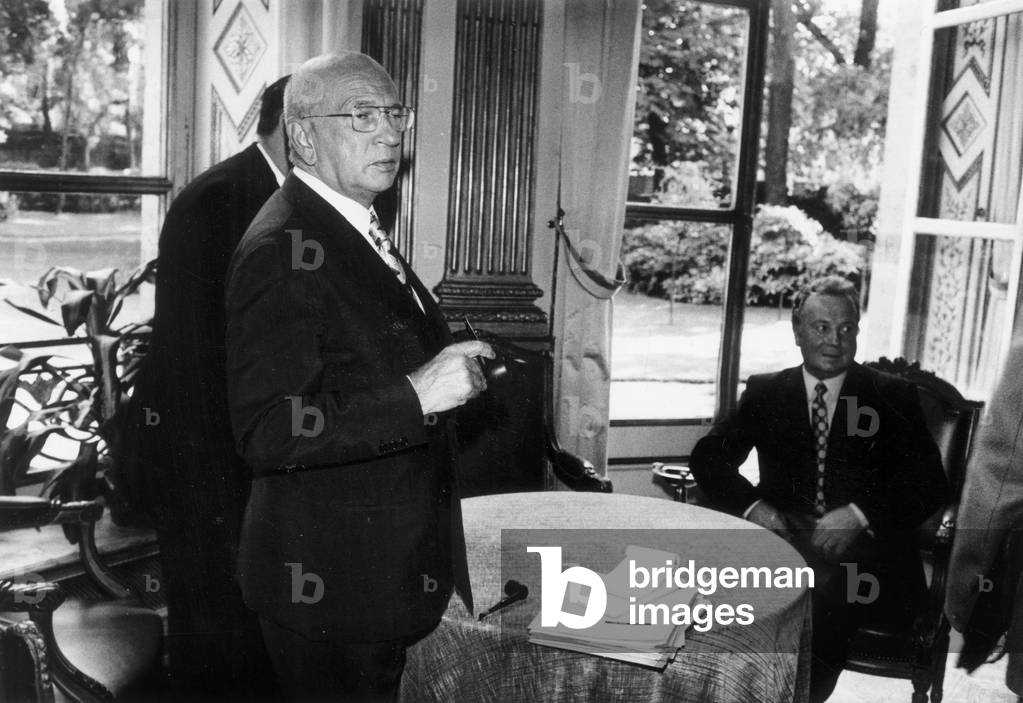 Meeting Between Edgar Faure and Georges Seguy August 31, 1972 (b/w photo)
