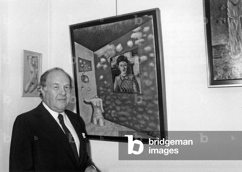 Pierre Velly Alias Pierre De Varga In front of One Of His Canvas At The Opening Of His Exhibition At The Galerie 3000 April 11, 1986 (b/w photo)