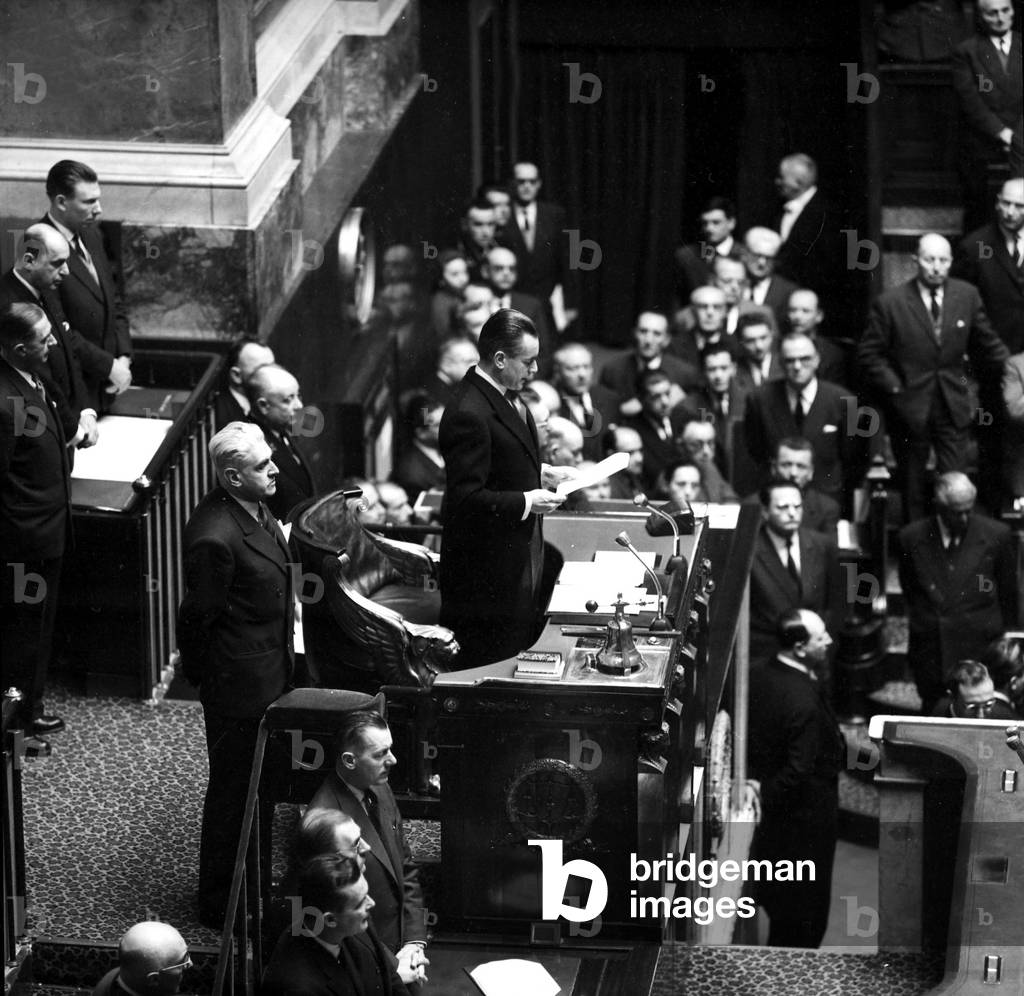 French National Assembly, March 21, 1962 : Jacques Chaban Delmas, President of The Assembly, Is Speaking (b/w photo)