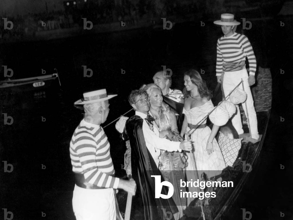 Venitian Party in Port Grimaud (France) With Darry Cowl and his Wife Rolande Segur, Eddie and Beatrice Barclay on July 7, 1970 (b/w photo)