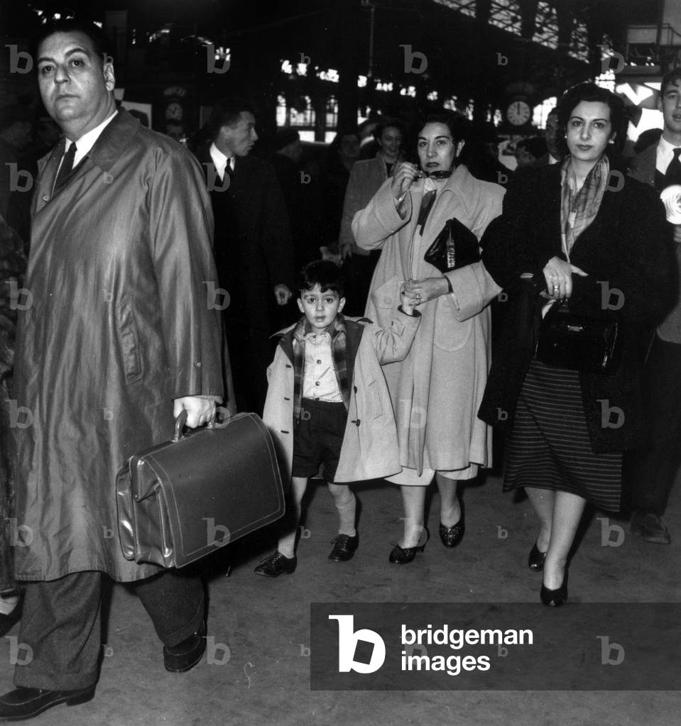Princess Ashraf Pahlavi, her Daughter Et Grandson. Paris, France, March 23, 1953 (b/w photo)