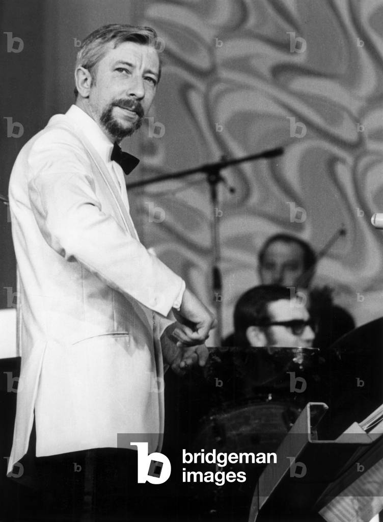 Raymond Lefebvre and his Orchestra at The Midem in Cannes, January 21, 1969 (b/w photo)