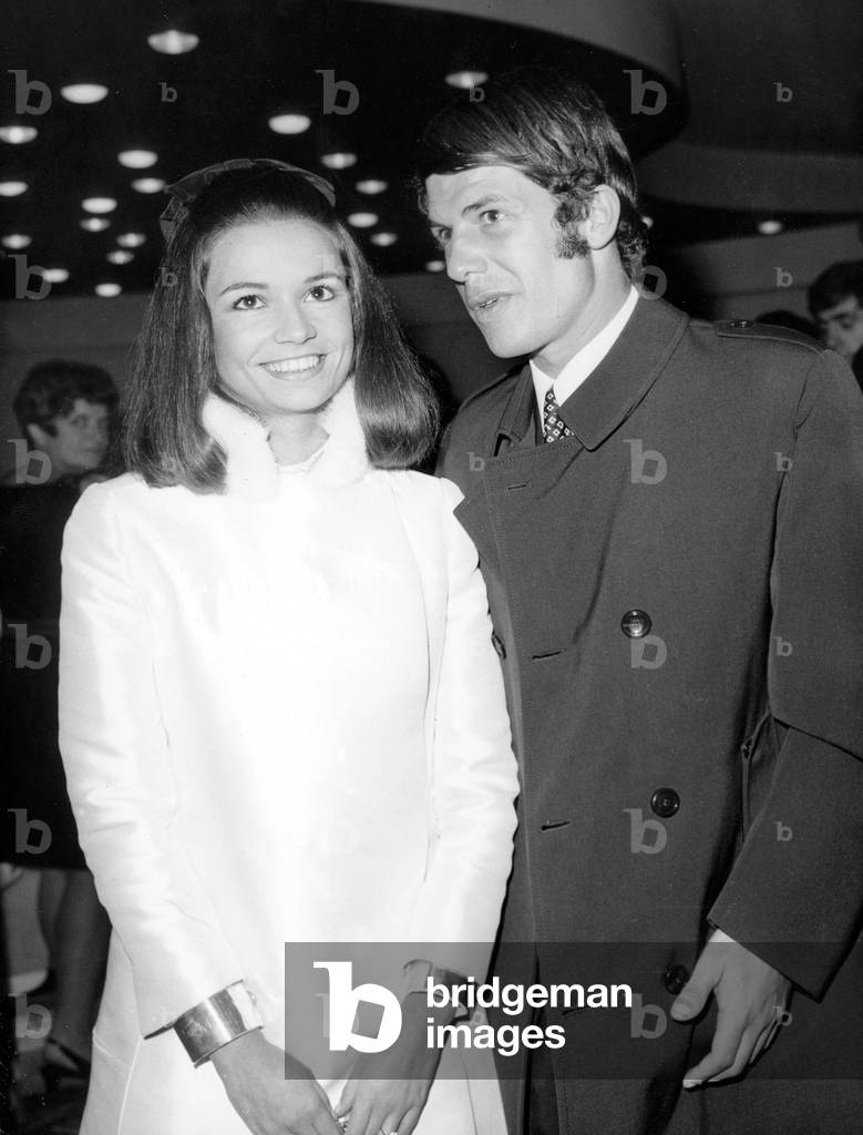 Christine Delaroche and Salvatore Adamo at Premiere of Film Les Arnaud October 13, 1967 (b/w photo)