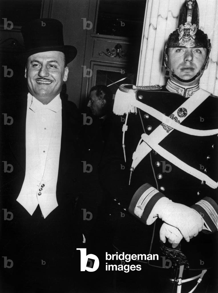 French Couturier Pierre Balmain and An Italian Guard December 8, 1955 (b/w photo)