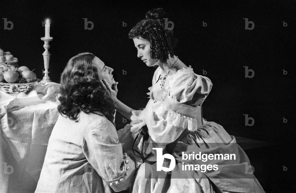 Francis Huster and Cristiana Reali in Play The Misanthrope in Paris on February 7, 1992 (b/w photo)
