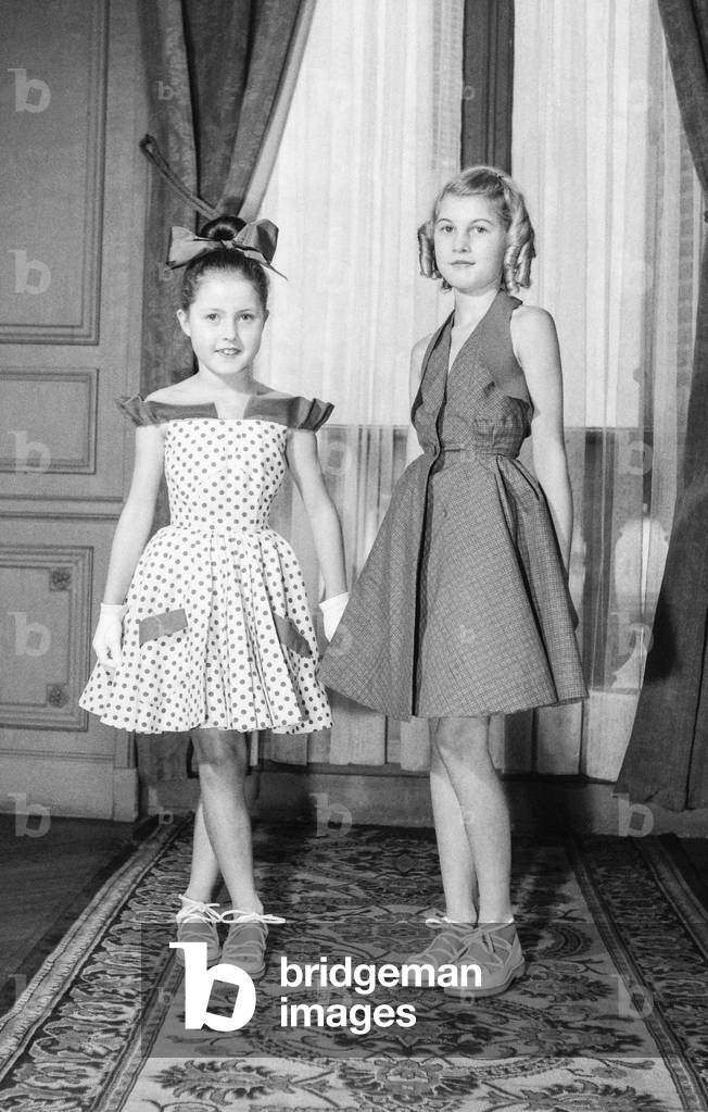 Jane Sylvain fashion (for children), Paris, February 8, 1951 (b/w photo)