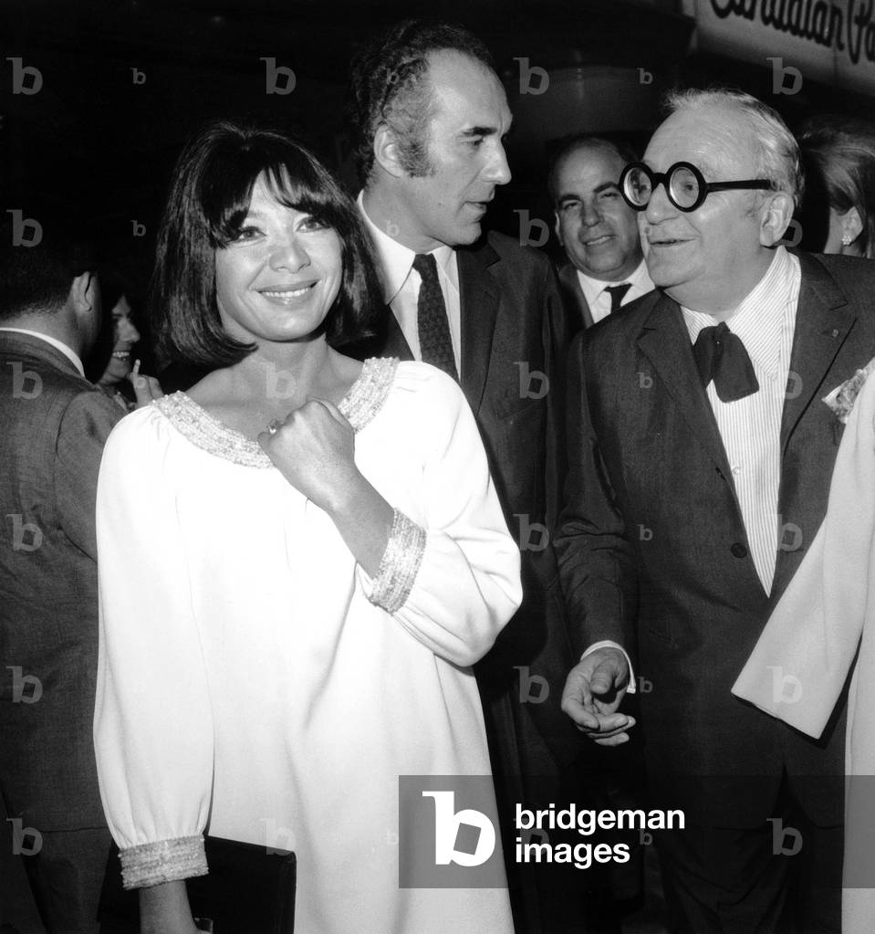 Juliette Greco and Husband Michel Piccoli With Author Marcel Achard at Premiere Soviet Show August 10, 1966 (b/w photo)