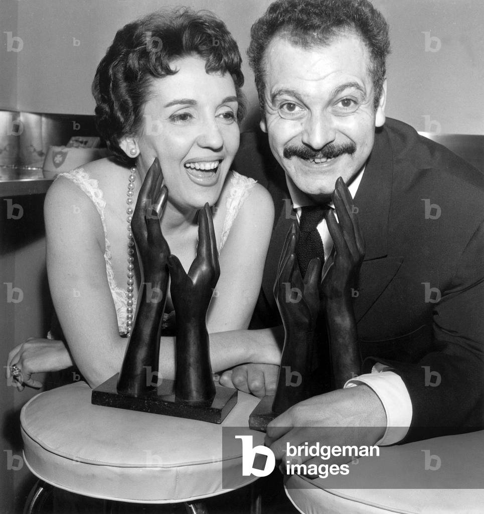 Gloria Lasso and Georges Brassens Receiving An Award February 20, 1958 (b/w photo)